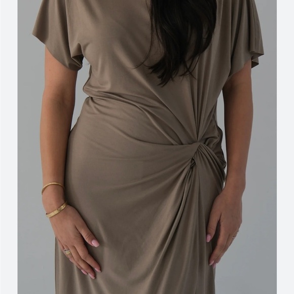 JNYB Taupe Chic Asymmetrical monochrome Knotted Knee-length flattering Dress XL - Picture 1 of 10